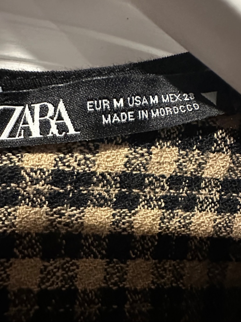 Zara Black and Tan Plaid Mini Dress with Waist Tie - Picture 5 of 9